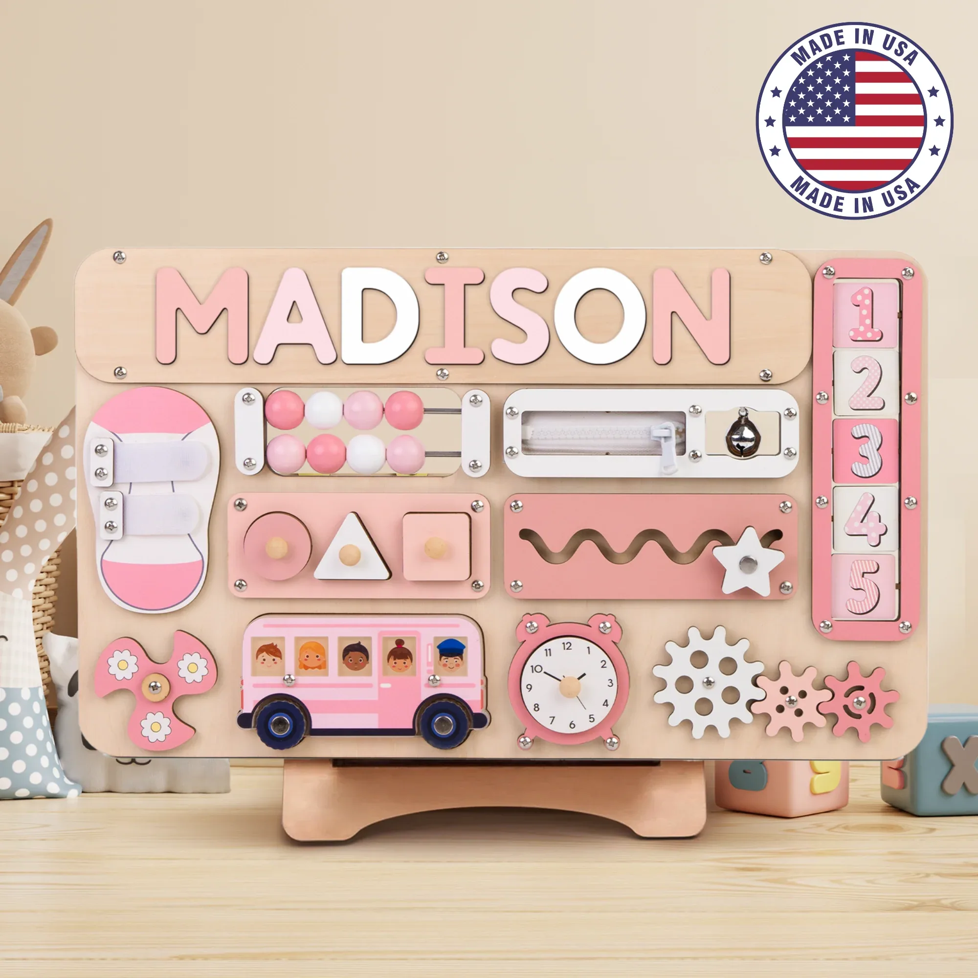 3. Kiddie Academy Montessori Sensory Busy Board