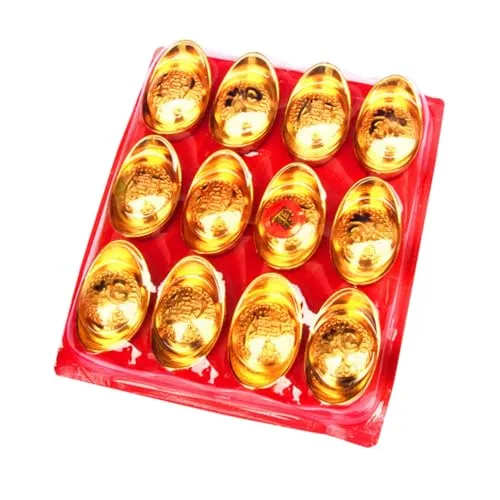 LAOCHU Gold Ingot Chinese Lucky Feng Shui Ornament (3-Piece Set)