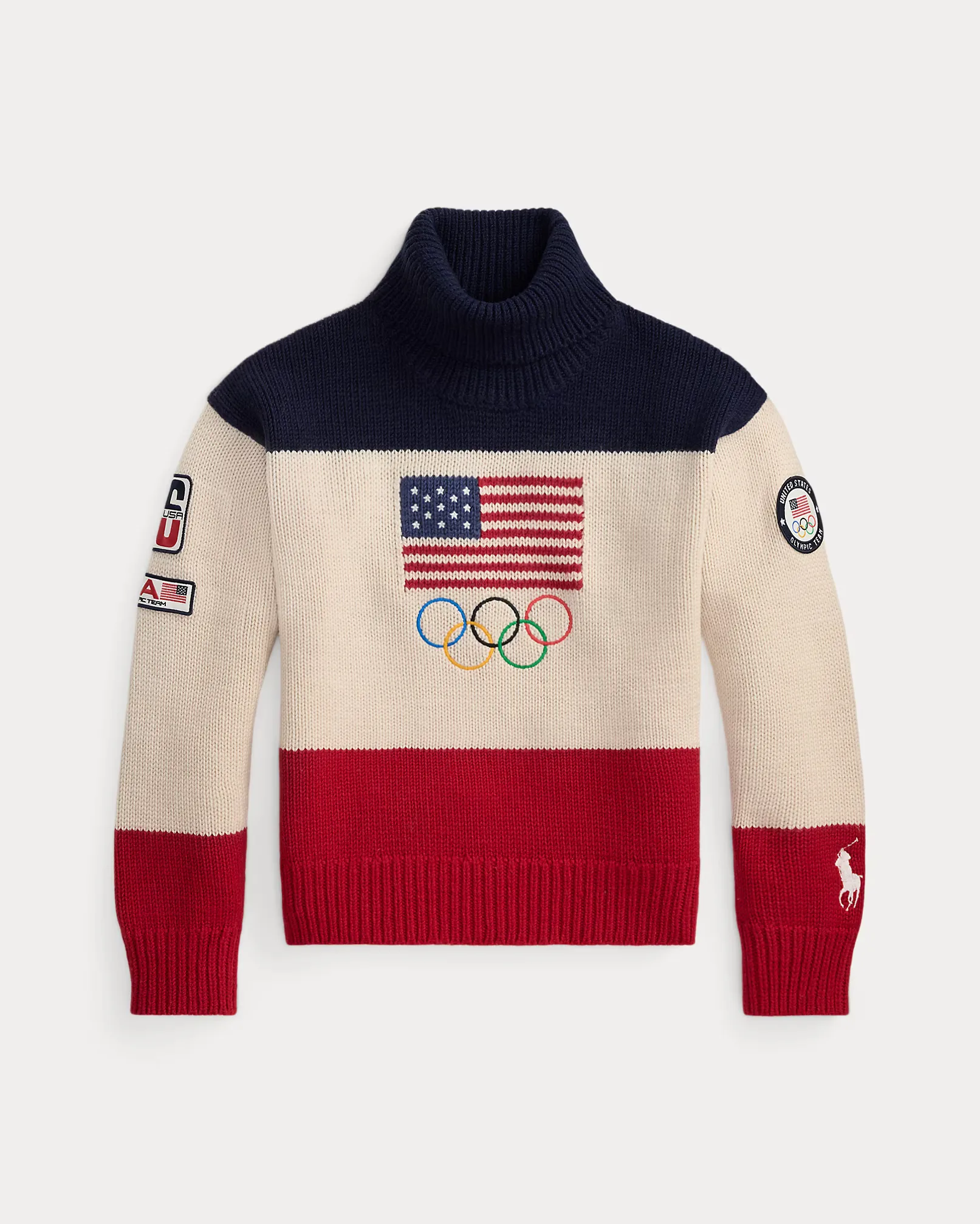 Ralph Lauren Team USA Milano Cortina 2026 American Flag Intarsia Wool Turtleneck Sweater